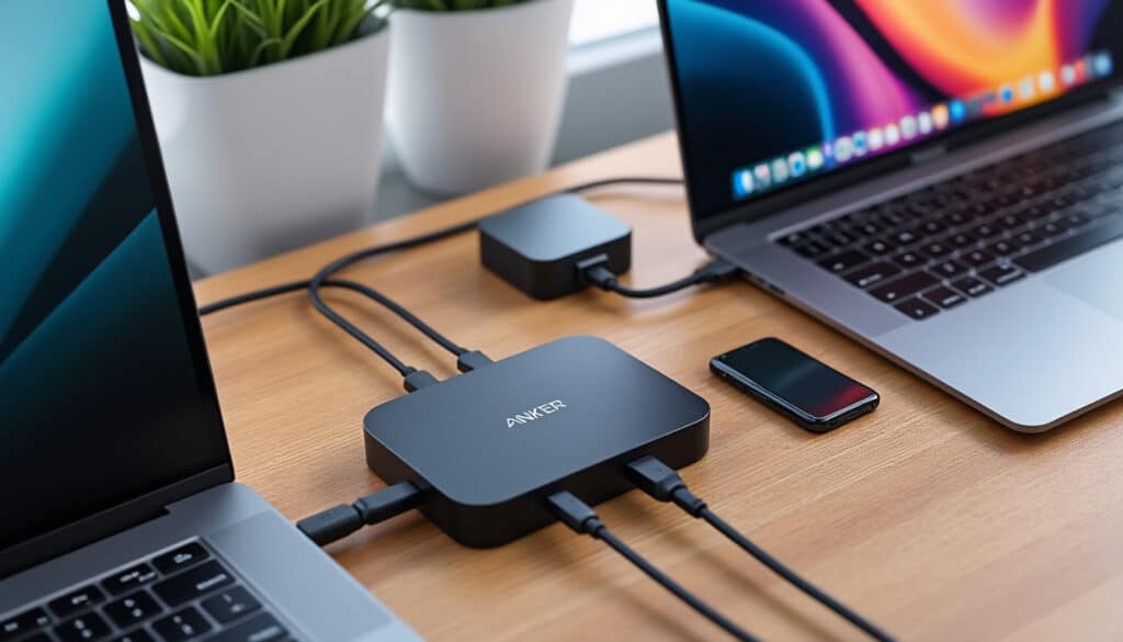 découvrez un setup minimaliste pour bureau nomade avec les hubs anker et docks essentiels, alliant praticité et efficacité pour travailler partout.